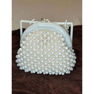 Vintage Le Jule Italy White Beaded Handbag Purse With Chain Strap